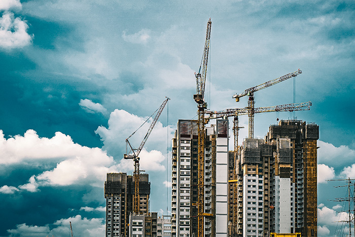 High Rise Buildings and Tall Construction Cranes